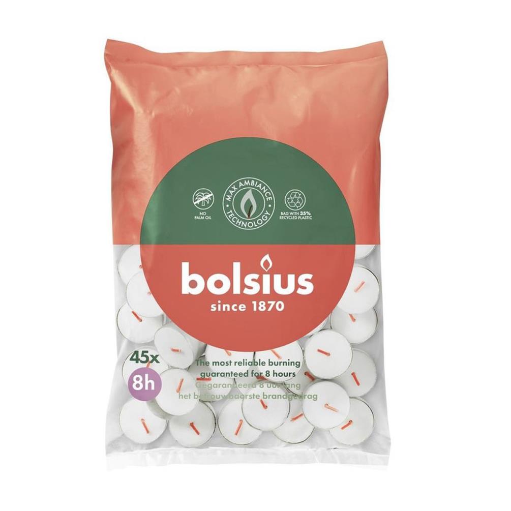 Bolsius White 8 Hour Tealights (Pack of 45) £8.99